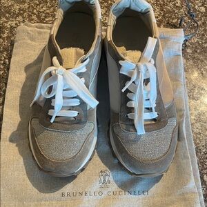 Brunello Cucinelli Gray and Cream Casual Sneakers